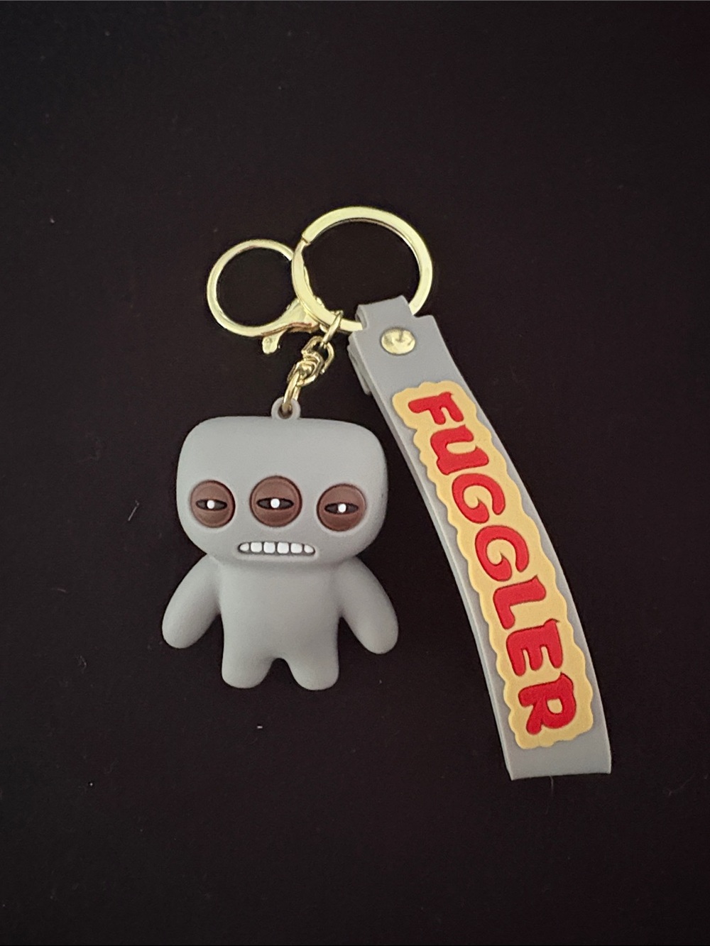 Gray Three-Eyed Fuggler Bag Charm Keychain with Strap